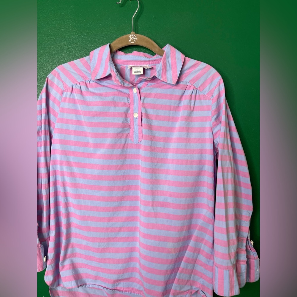 Vineyard Vines Pink Striped Cotton Poplin Pullover Shirt 3/4 Sleeves Sz 2 - Picture 3 of 8